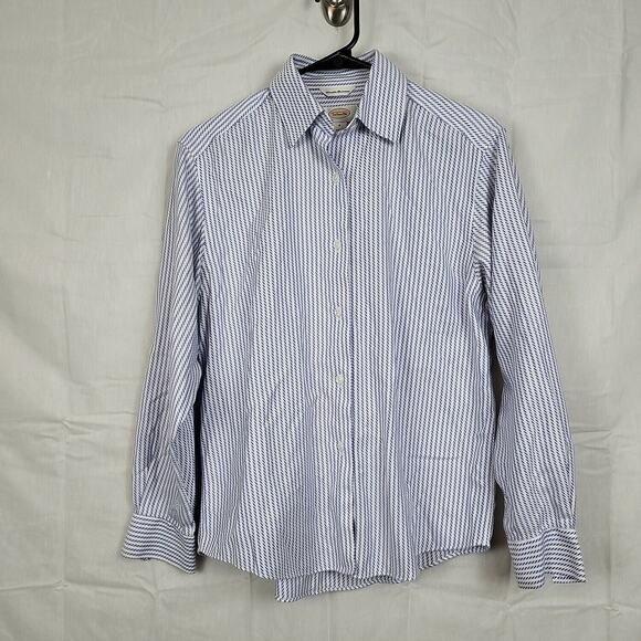 Talbots Womens Blue White Striped Wrinkle Long Sleeve Button Front Shirts Size 4 - Picture 1 of 6